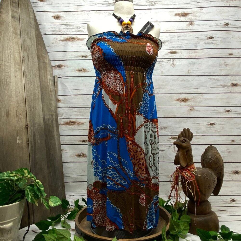 Romantic Sini Halter Beach Summer Stretch Beach Pull-Over Sun Dress Medium 088